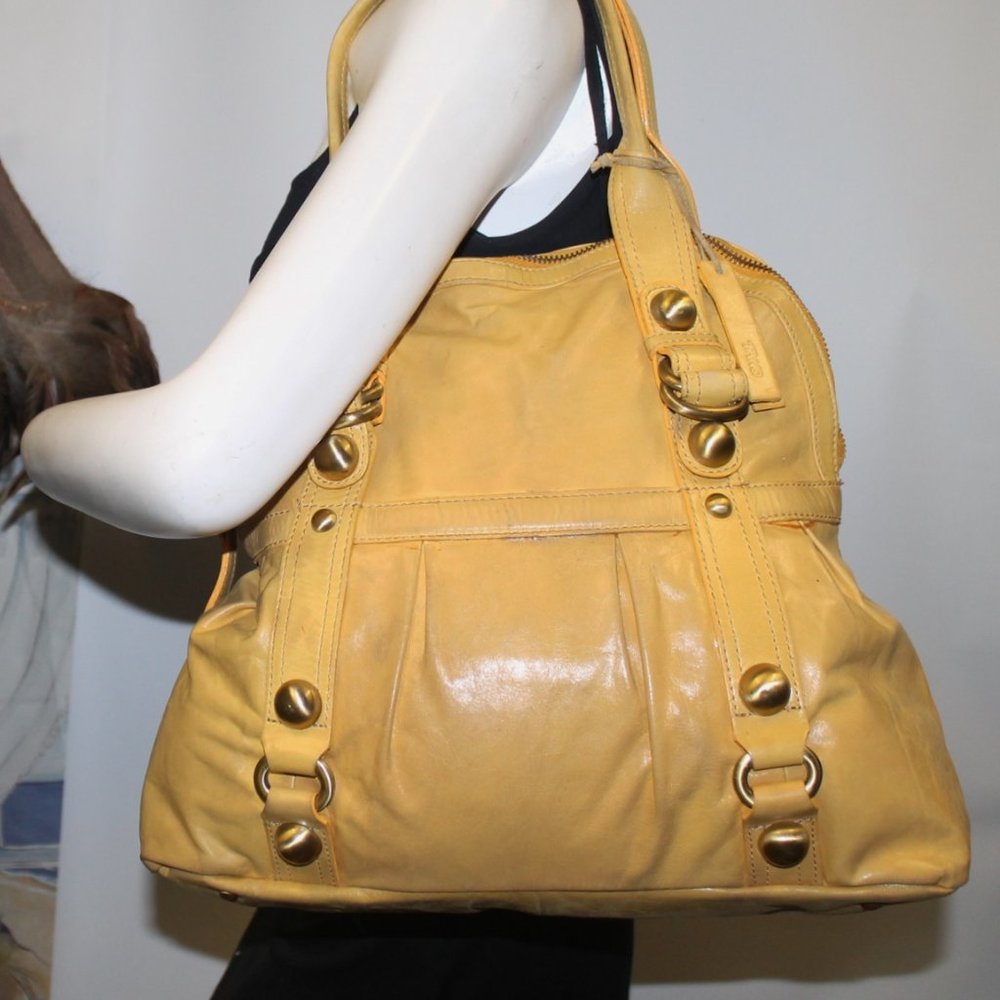 Tano Made in India Glossy Sunny Leather Large Hobo Tote Bag w Hang Tag